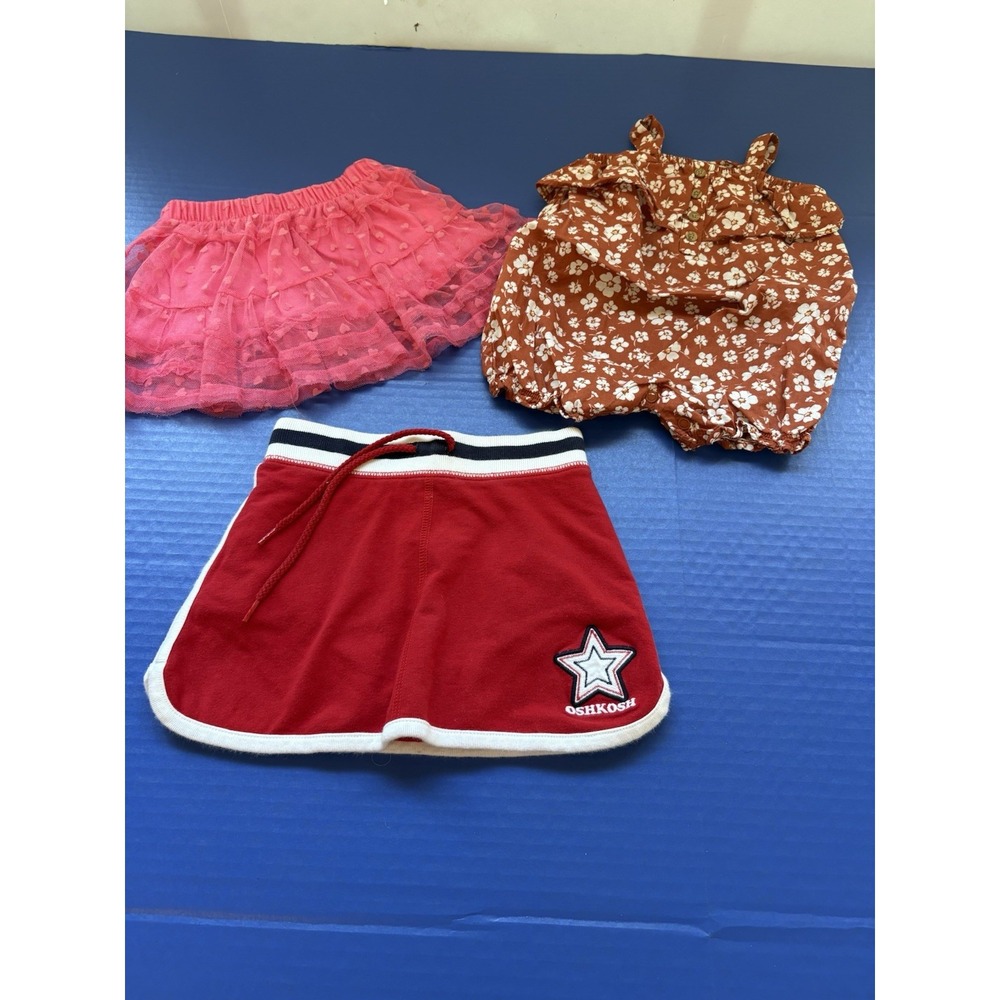 Baby Girl Clothes Lot of 3 – 6M, 18M, 24M – OshKosh Skirt, Pink Tutu, Brown Flor